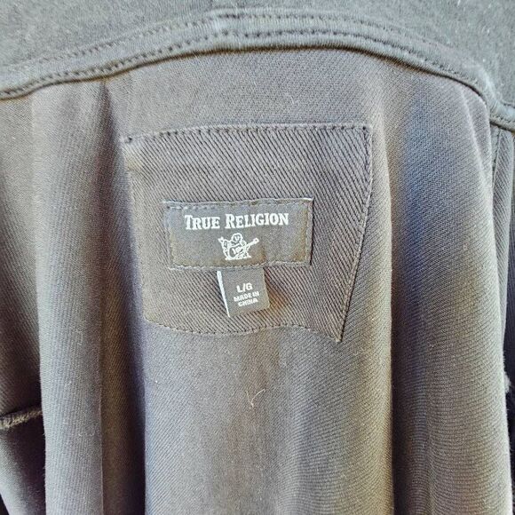 True Religion Men’s Black Full Zip Hoodie Sweatshirt Logo Drawstring Pockets L - Picture 10 of 10